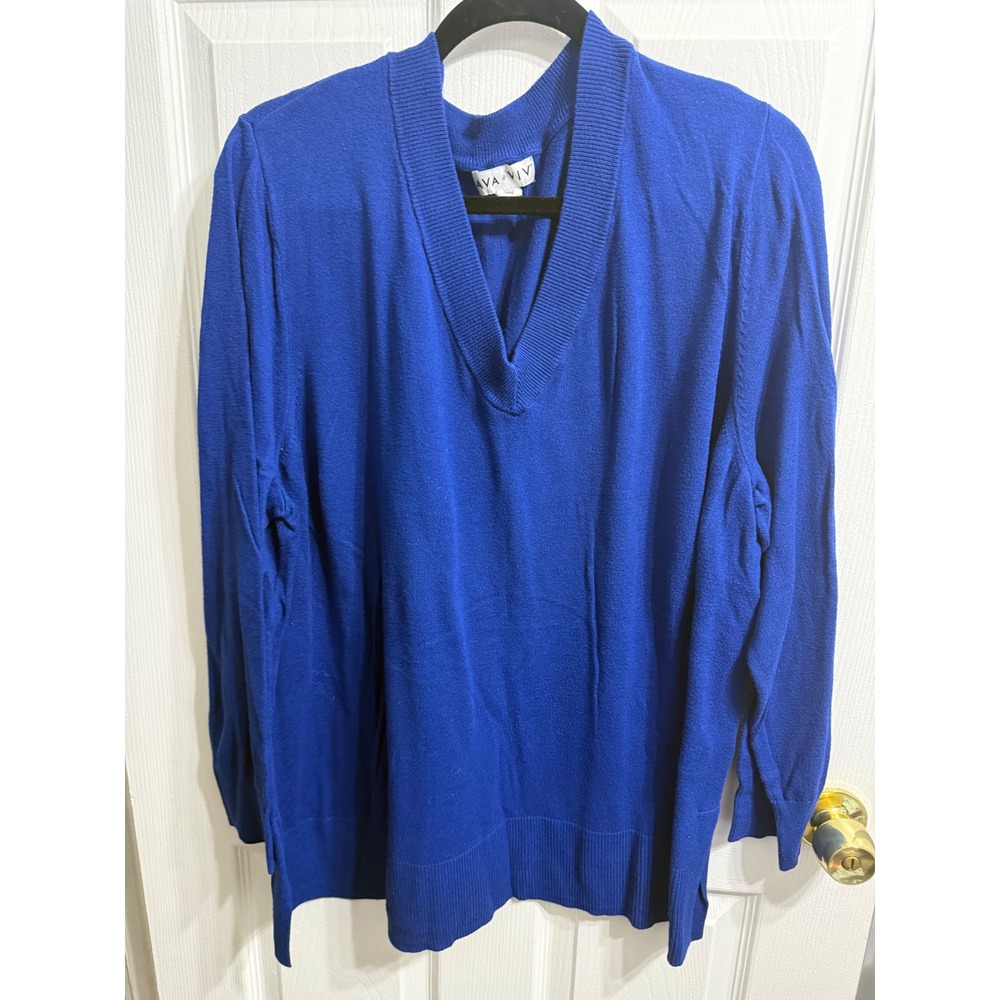 Ava & Viv Womens 4X Royal Blue V-Neck Long Sleeve Pullover Knit Sweater